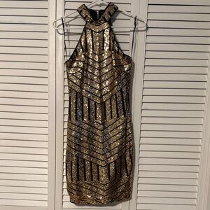 Fashion Nova Gold and Black Sequin Mini Dress